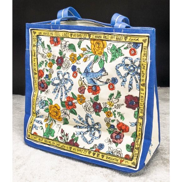 Brighton Canvas Blue Yellow Tied with Love Tote Bag NWT - Picture 1 of 11